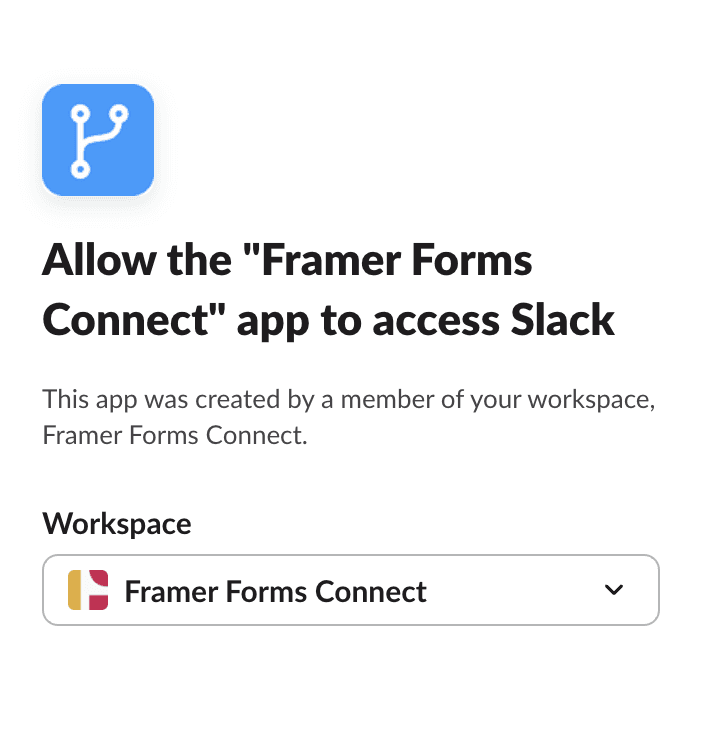 Slack asking to allow the Framer Forms Connect app to access the workspace