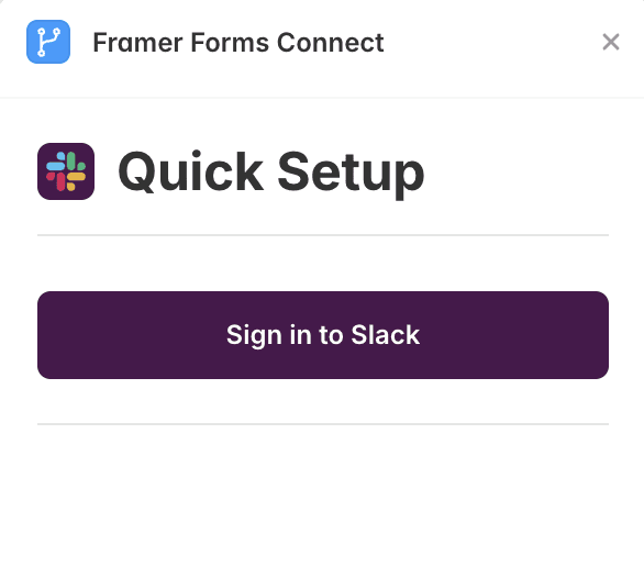 Quick Setup panel in the plugin with the Sign in to Slack button