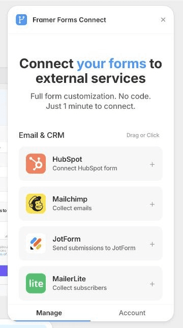 Connecting HubSpot from inside the plugin