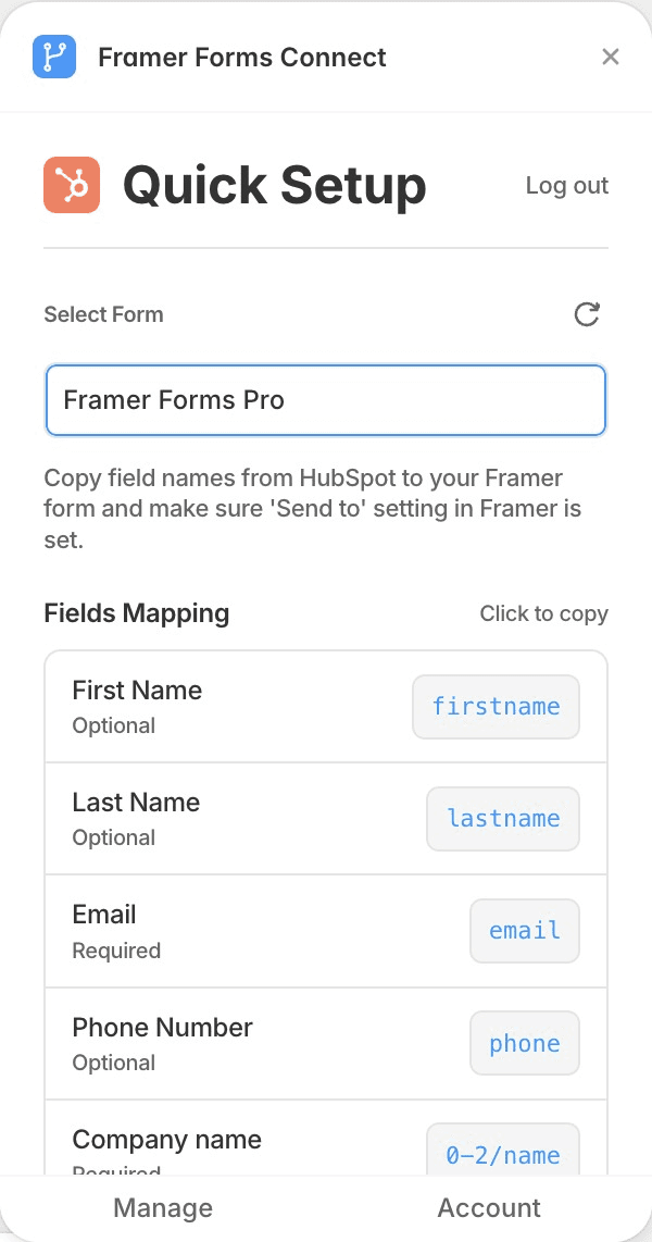 Connecting HubSpot from inside the plugin