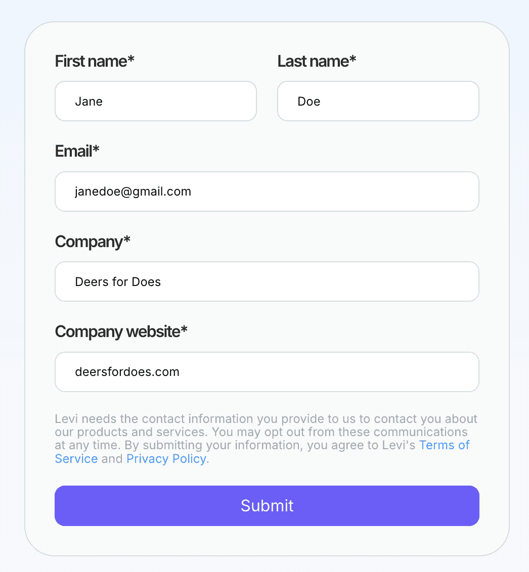 A custom multi-field form designed in Framer