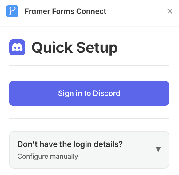 Quick Setup panel in the plugin with the Sign in to Discord button